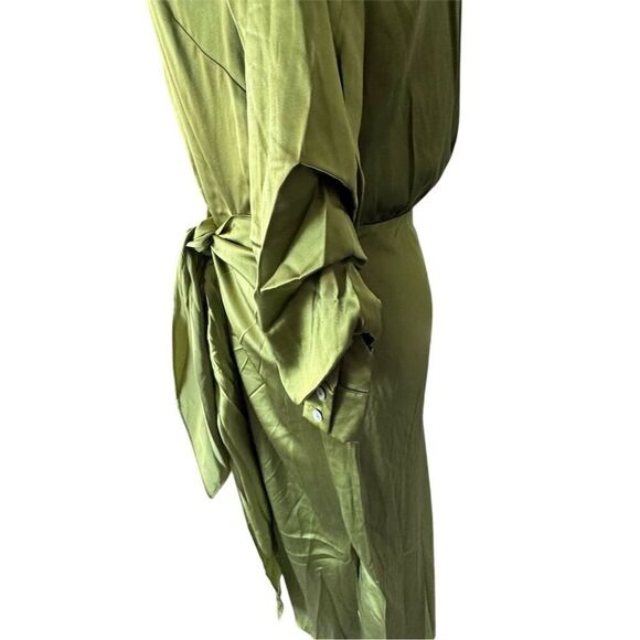 Cinq À Sept Jacey Green Silk Tie Waist Shirtdress Size 6 - Picture 11 of 15